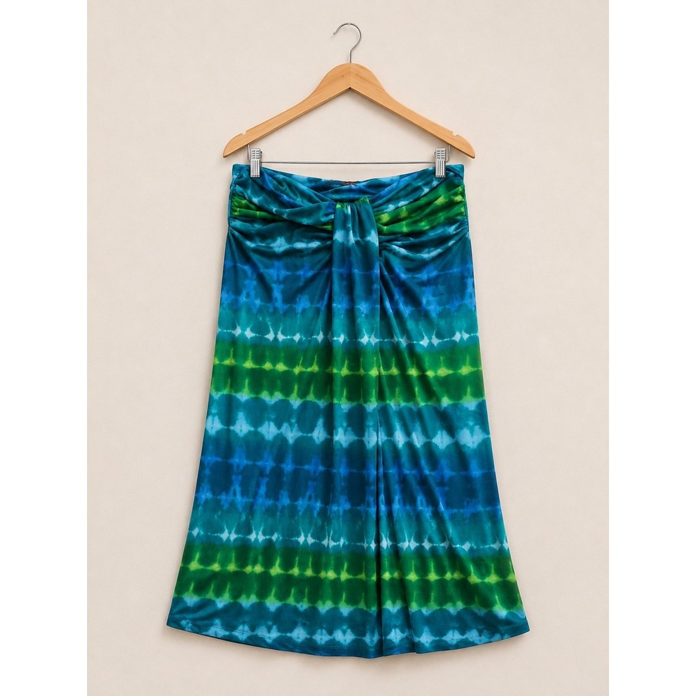 Y2K Womens Large Convertible Dress Skirt Blue Green Tie Dye Ruched Strapless